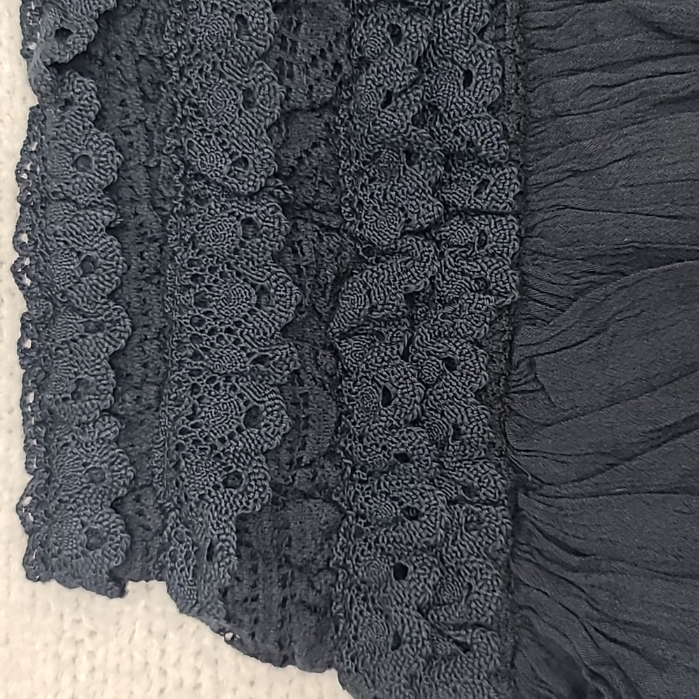 AE Stretch Flirty High-Waisted Cotton Blend Tiered Ruffle Mini Skirt Black NWT - Picture 9 of 17